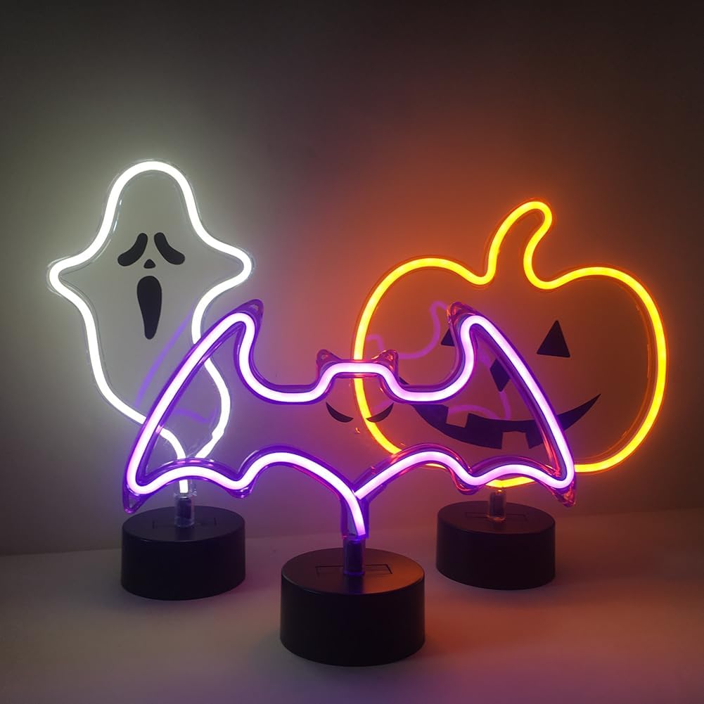 Pumpkin Neon LED Sign – Orange Halloween Emoji Design, USB & Battery Powered Table Décor Light for Kids & Party