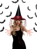 Red Lace Witch Hat with Rhinestone Buckle – Elegant Halloween Costume Accessory