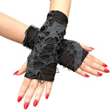 Black Short Fingerless Gothic Gloves – Ripped Punk Arm Warmers for Halloween & Streetwear Style 🖤