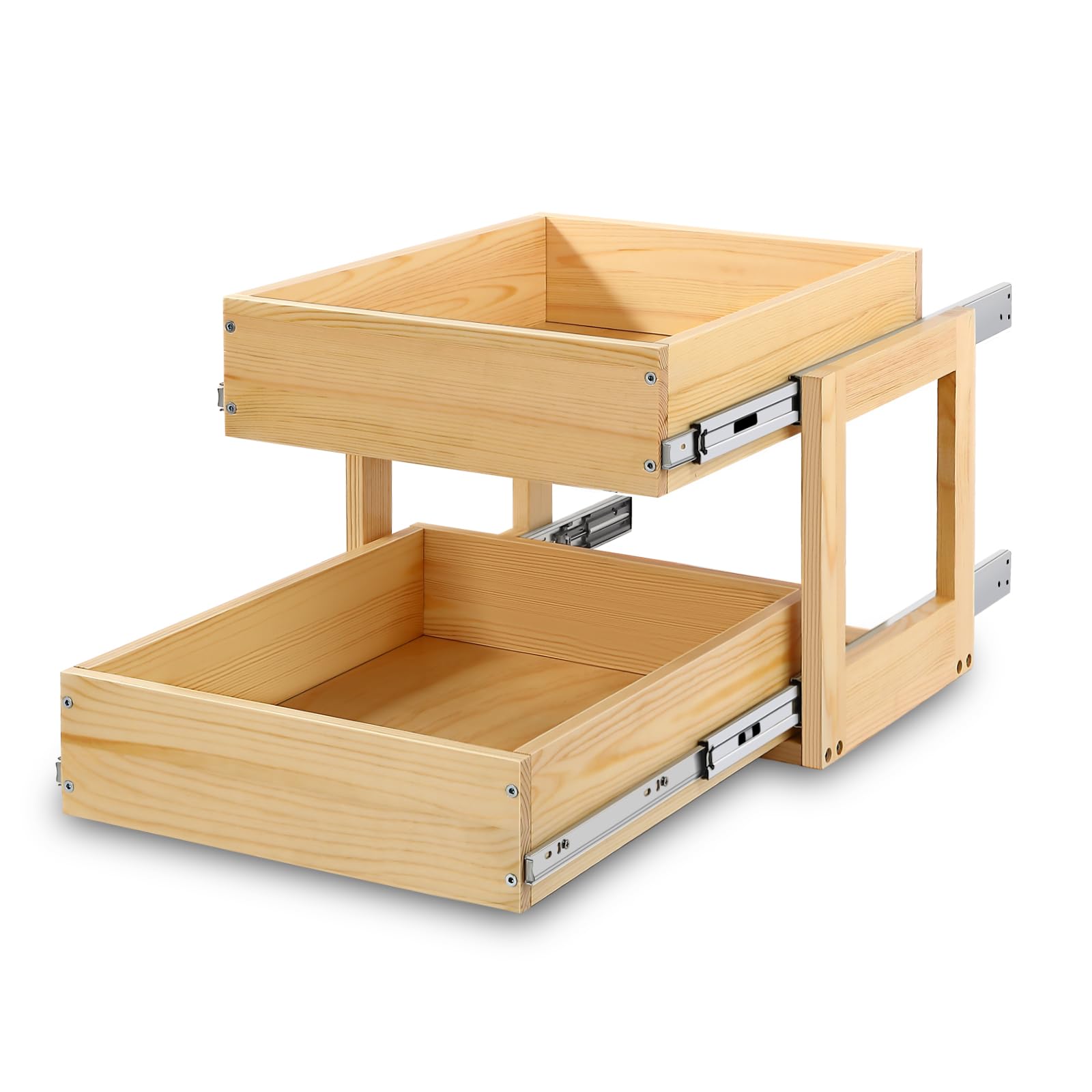 Mulush 2-Tier Pull-Out Wooden Cabinet Organizer with Soft-Close Slides – Heavy-Duty Storage Solution
