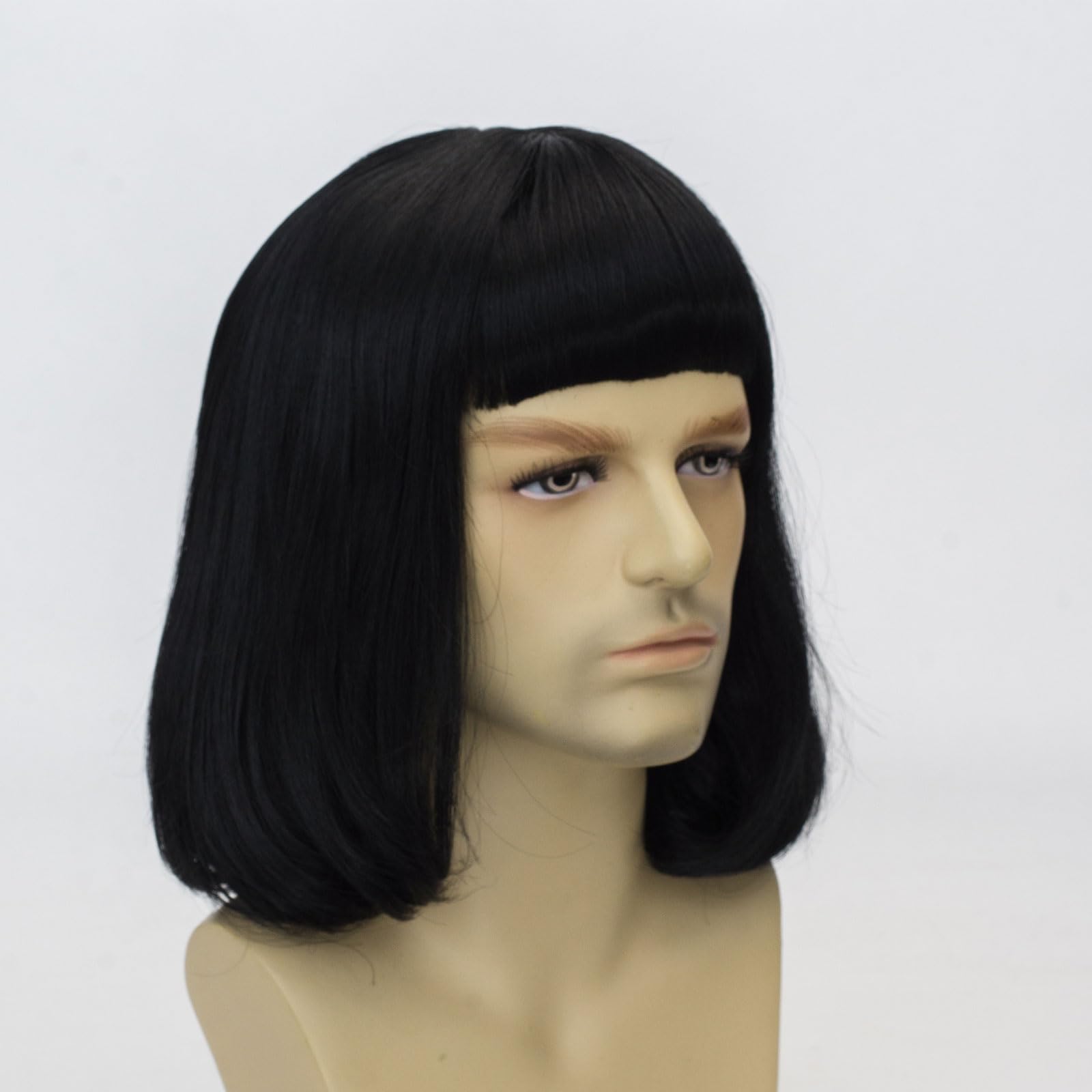 Short Black Bob Wig with Bangs for Men – Natural Matte Fiber Heat-Resistant Costume Hair 💇‍♂️🖤