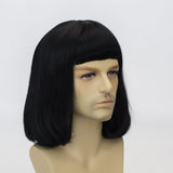 Short Black Bob Wig with Bangs for Men – Natural Matte Fiber Heat-Resistant Costume Hair 💇‍♂️🖤