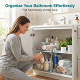 AIYULONG White 2-Tier Pull-Out Bathroom Organizer Set – Slide-Out Drawers with Anti-Sway Tracks for Under Sink & Countertop (2 Pack)
