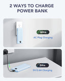 VRURC 10000mAh Portable Power Bank – Built-in Cables & AC Wall Plug, Compact Travel Charger with LED Display (Blue)