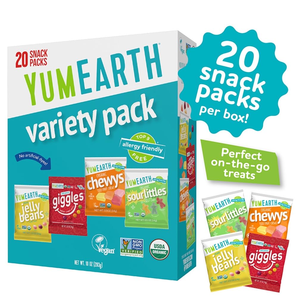 YumEarth Organic Halloween Candy Variety Pack – 20 Snack Bags of Vegan, Gluten-Free & Allergen-Free Fruit Treats 🍎🍋🎃