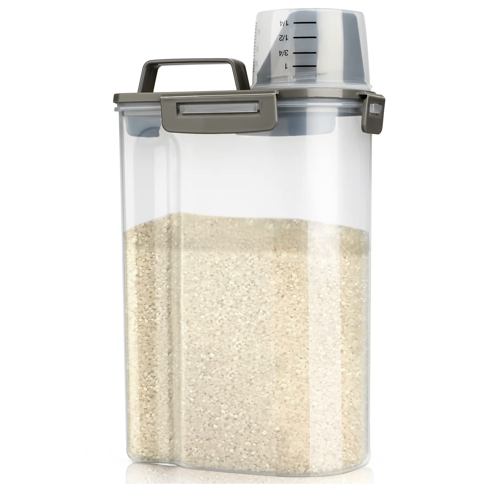 3L Airtight Kitchen Storage Container with Pour Spout – BPA-Free Rice & Dry Food Dispenser with Measuring Cup (Grey)