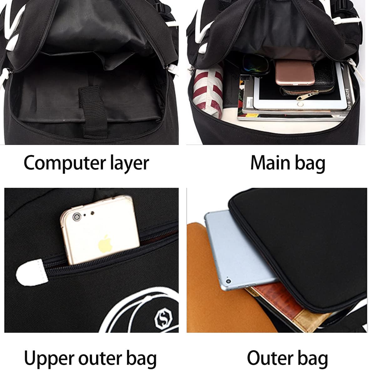 3-Piece Reflective School Backpack Set with Laptop Pocket