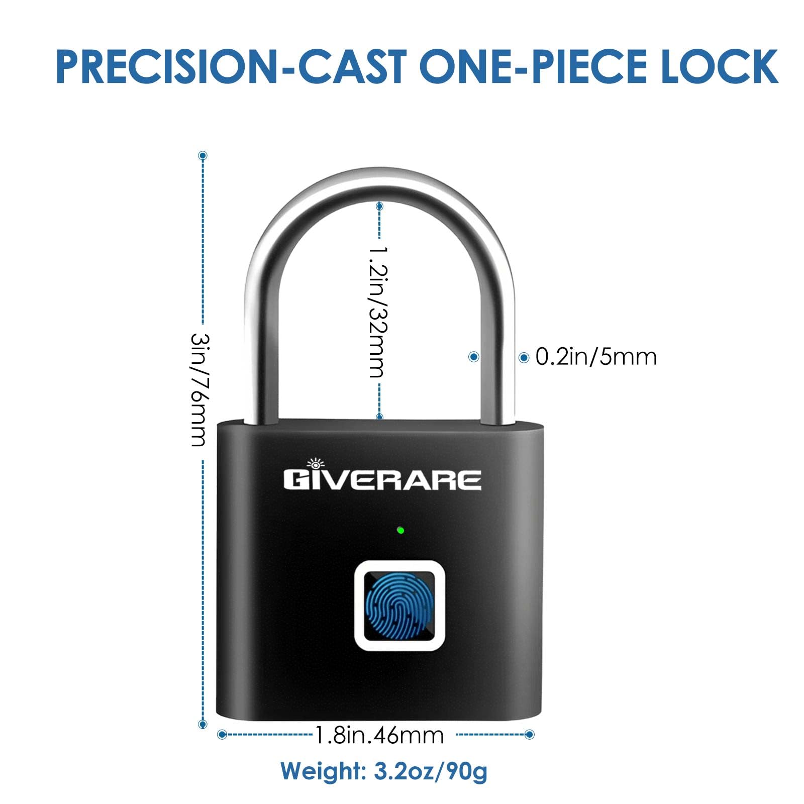 Rechargeable Fingerprint Smart Padlock, Keyless Biometric Security Lock with USB Charging for Gym, Luggage, Bike & Storage