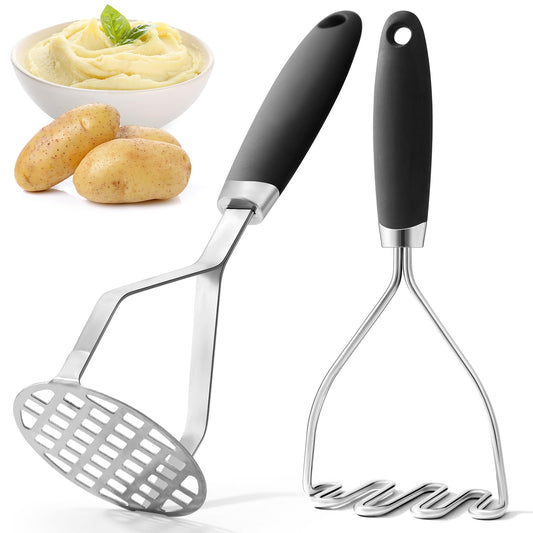 Dual Potato Masher Set – Stainless Steel Heavy-Duty Mashers with Ergonomic Handles (2-Piece)