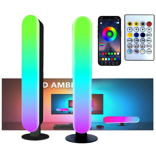 RGB IC Music Sync Light Bars (2-Pack) – USB Powered Ambient Desk & TV Lighting with App & Remote Control – Black
