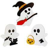 Wooden Ghost Figurines Set – Hand-Painted White Halloween Tabletop Decor for Home, Shelf & Party Display