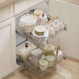 DINDON Chrome Dual-Layer Pull-Out Cabinet Storage – Premium Double Shelf Organizer for Kitchen Base Cabinets