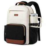 LOVEVOOK Women’s Laptop Backpack with Large Cup Pocket – Waterproof Work & Travel Backpack for 15.6″ Laptop (Beige Black Chestnut Brown)
