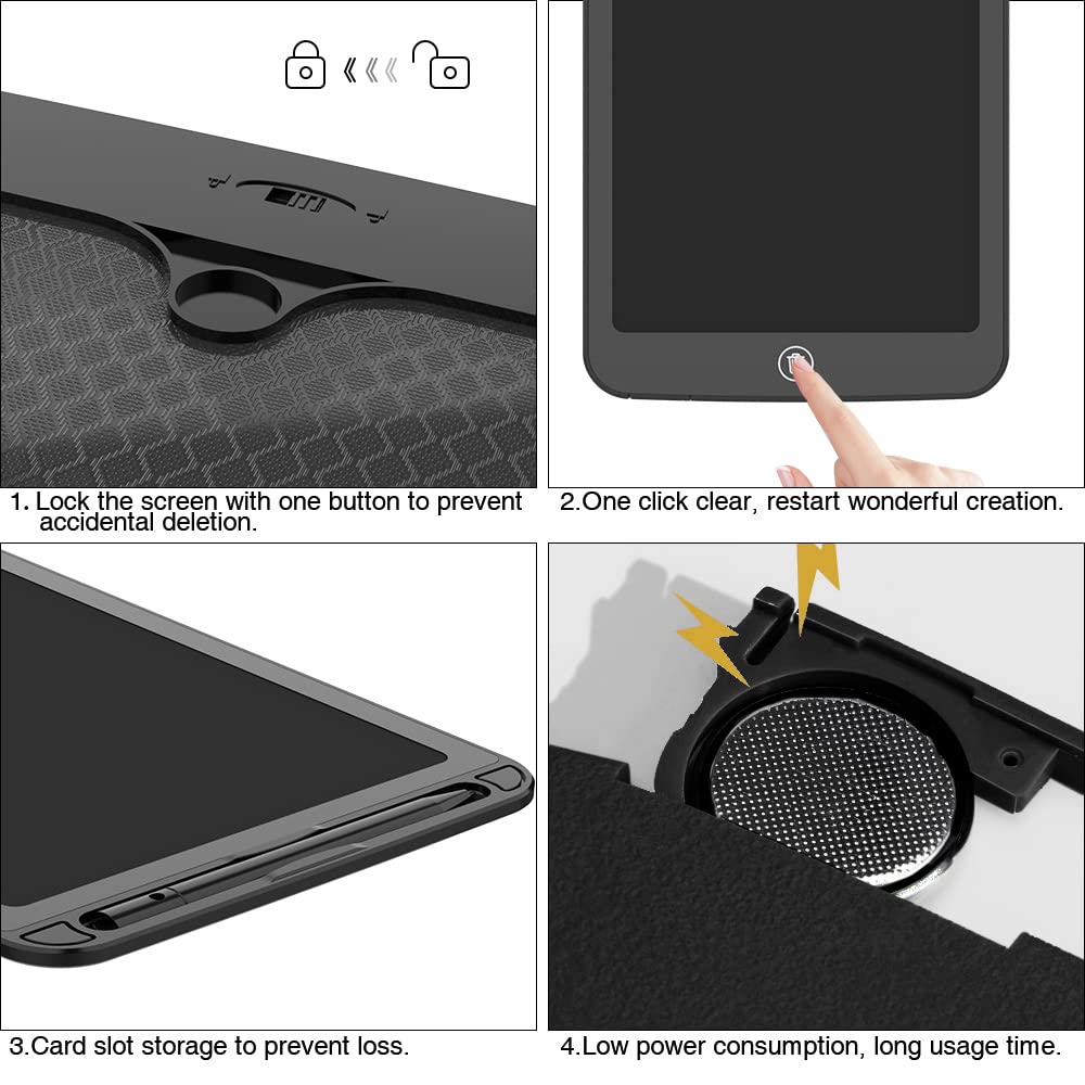 TIQUS 9.25” LCD Writing Tablet 2-Pack with Lock Screen & Stylus – Reusable Digital Drawing & Note Board (Black)