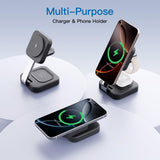 3-in-1 Foldable Magnetic Wireless Charging Station – Fast MagSafe Charger Stand for iPhone, Apple Watch & AirPods Portable Charging Dock