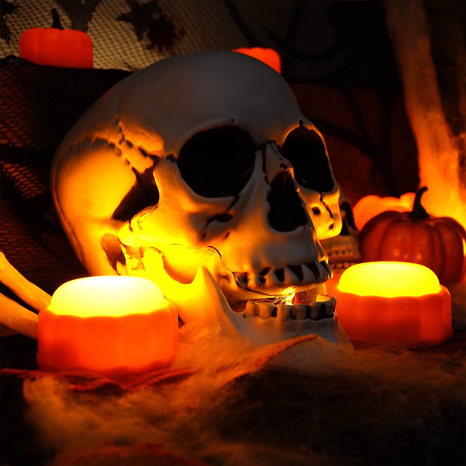 Homemory LED Pumpkin Lights – Remote-Controlled Flameless Jack-O’-Lantern Lights with Timer & Adjustable Brightness (Warm Orange Glow)