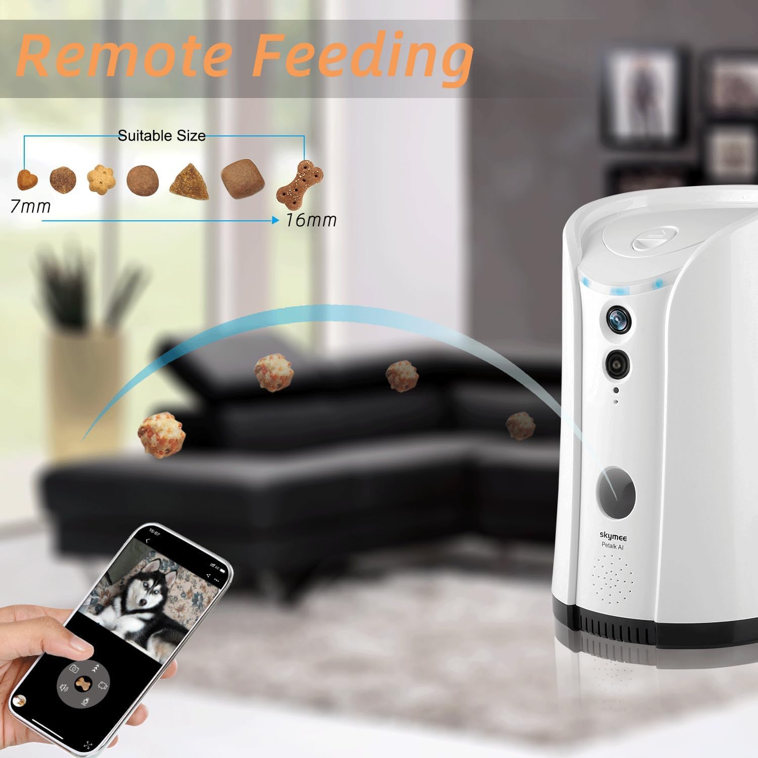SKYMEE 1080P Smart Pet Camera with Treat Toss & 2-Way Audio – WiFi Dog Monitor (White)