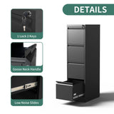 4-Drawer Locking Metal File Cabinet – Vertical Steel Filing Cabinet for Letter & Legal Files, Black