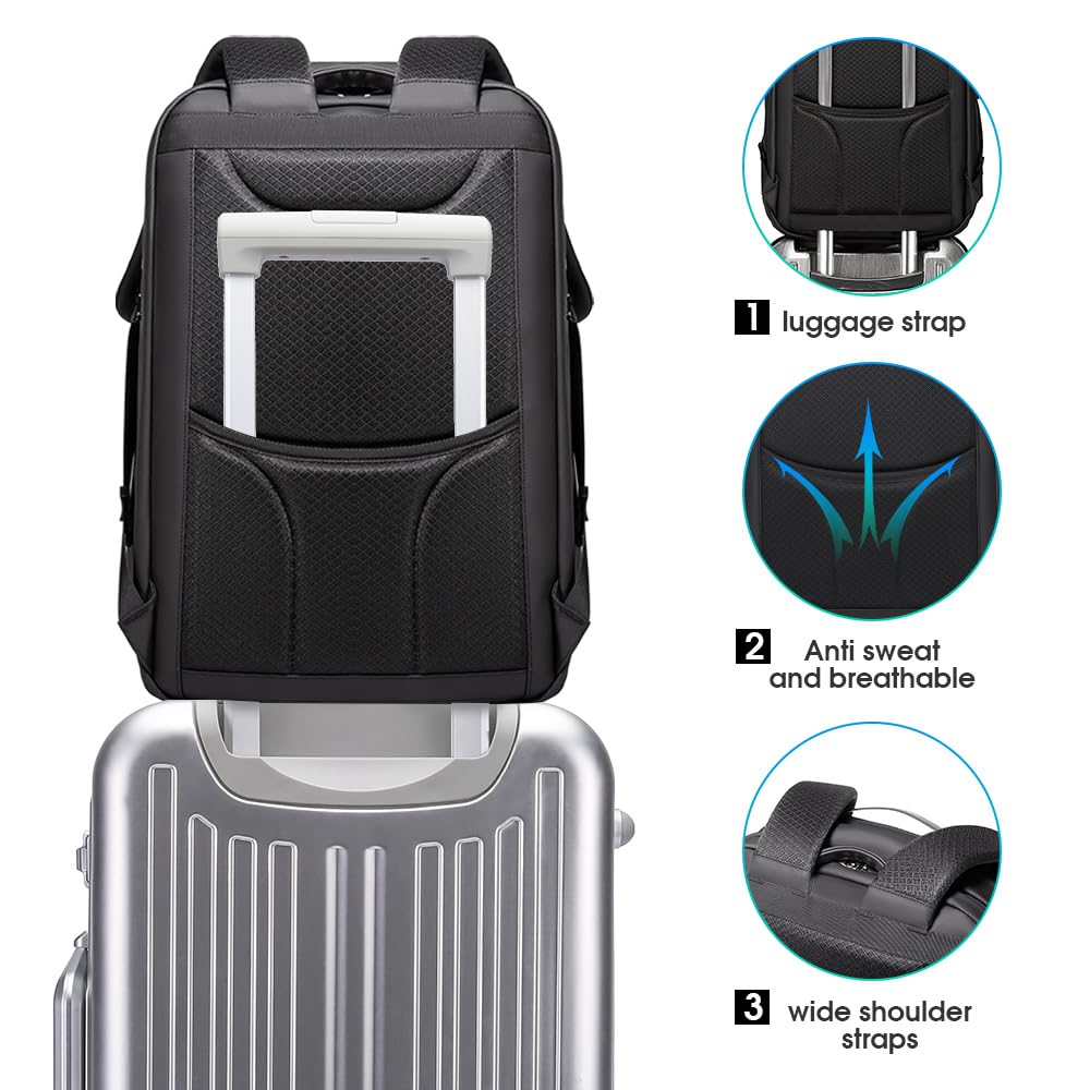 BANGE Anti-Theft Business Laptop Backpack – Waterproof Travel Backpack with USB 3.0 Fast Charging, Fits 17.3” Notebooks (Black)