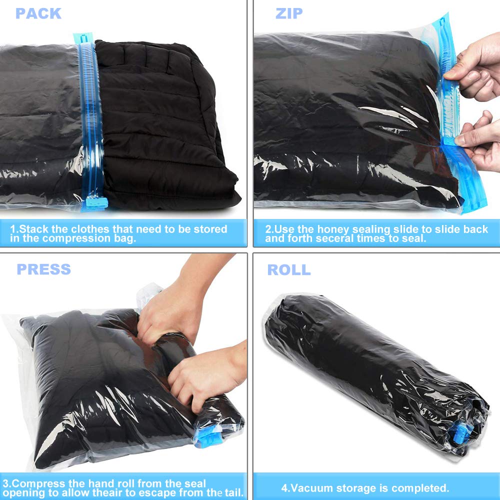 Travel Compression Bags Set, Roll-Up Vacuum Storage Bags for Clothes