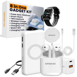 6-in-1 Tech Gift Set with Smartwatch, Magnetic Power Bank & TWS Earbuds – Wireless Charging Gadget Bundle White