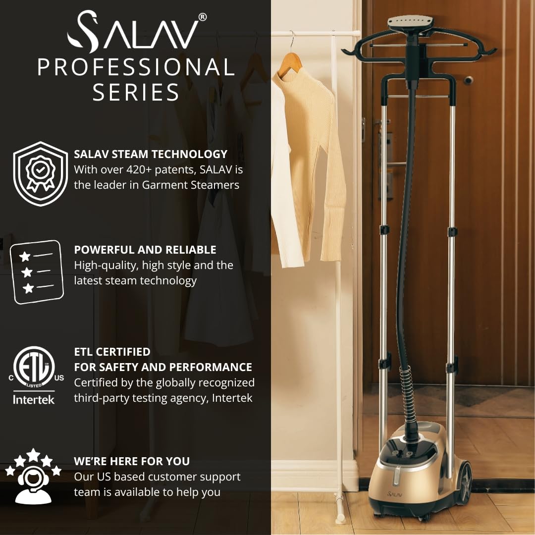 Professional Standing Garment Steamer 1500W with 1.8L Tank, Dual Bar Support and Rolling Wheels System