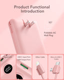 20000mAh Fast Charging Power Bank with Built-In Wall Plug & Cables – 22.5W QC Portable Charger (Pink)