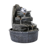 LED Rock Waterfall Table Fountain with Crystal Orb, 4-Tier Indoor Zen Water Feature & Ultra Quiet Pump – 9.8" Decorative Desktop Fountain