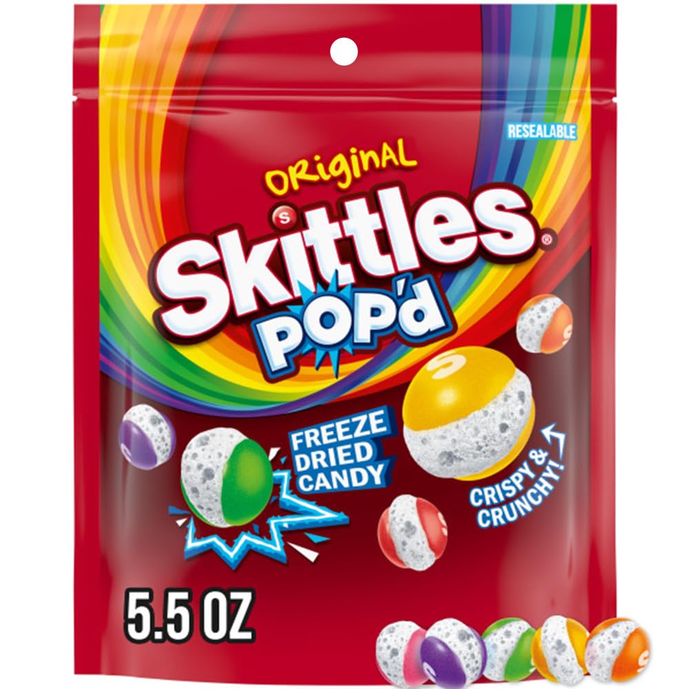 SKITTLES POP’d Originals Freeze Dried Candy – 5.5oz Crunchy Fruity Mix with Bold Flavors & Irresistible Crisp 🌈🍓🍋