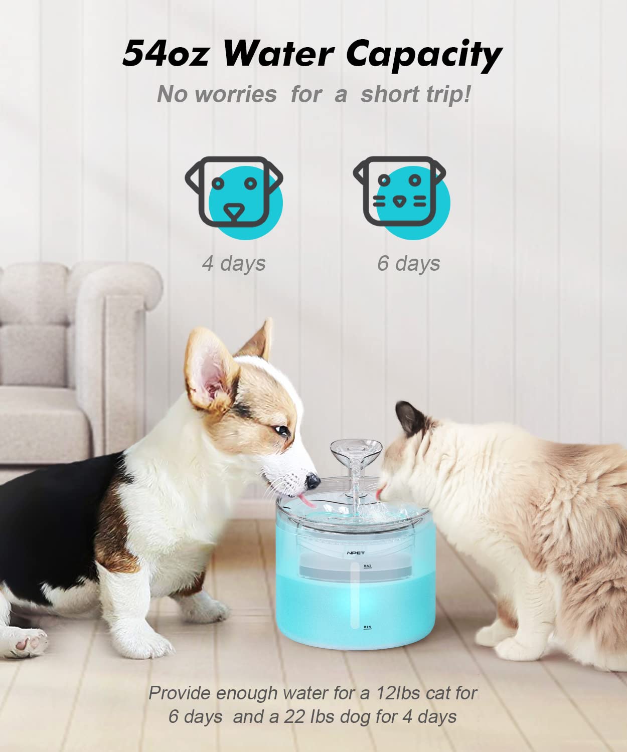 NPET 1.6L Cat Water Fountain with Leaf Spout – Triple Filtration & Ultra-Quiet Circulation (White)
