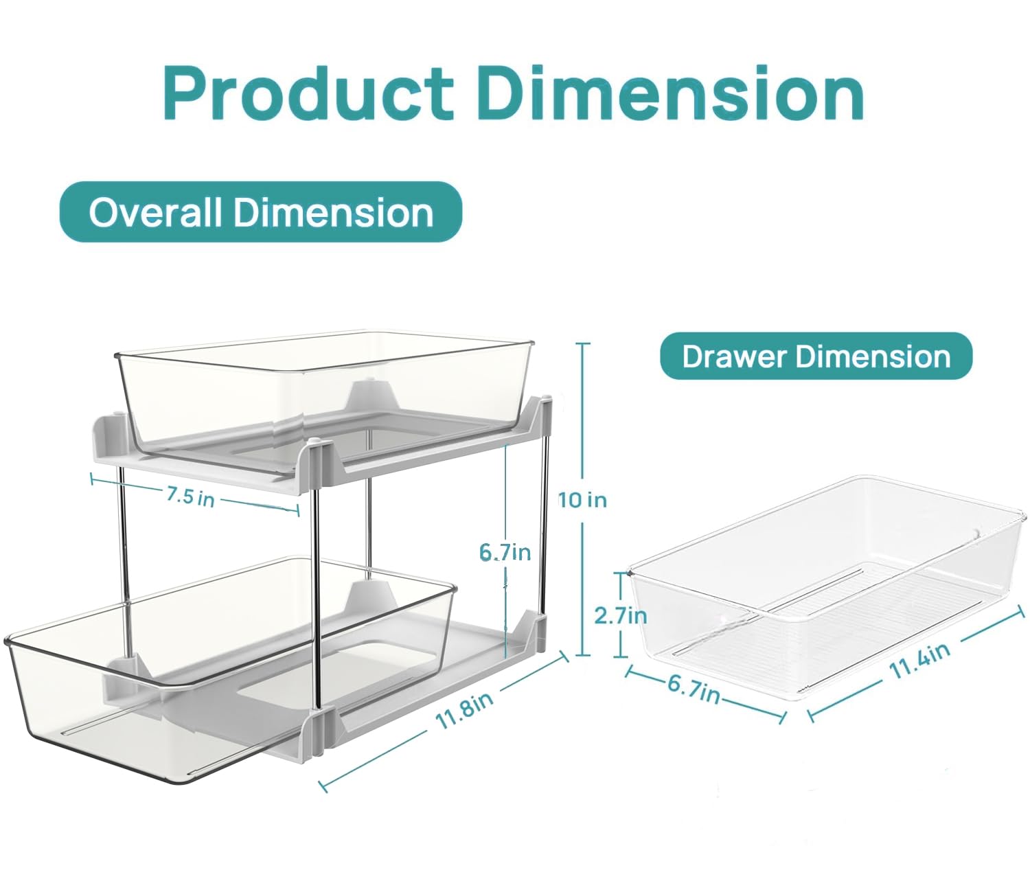 AIYULONG White 2-Tier Pull-Out Bathroom Organizer Set – Slide-Out Drawers with Anti-Sway Tracks for Under Sink & Countertop (2 Pack)