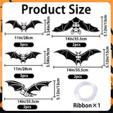 Halloween Glowing Hanging Bats – 12 Pack (Black, Glow-in-the-Dark Eyes)