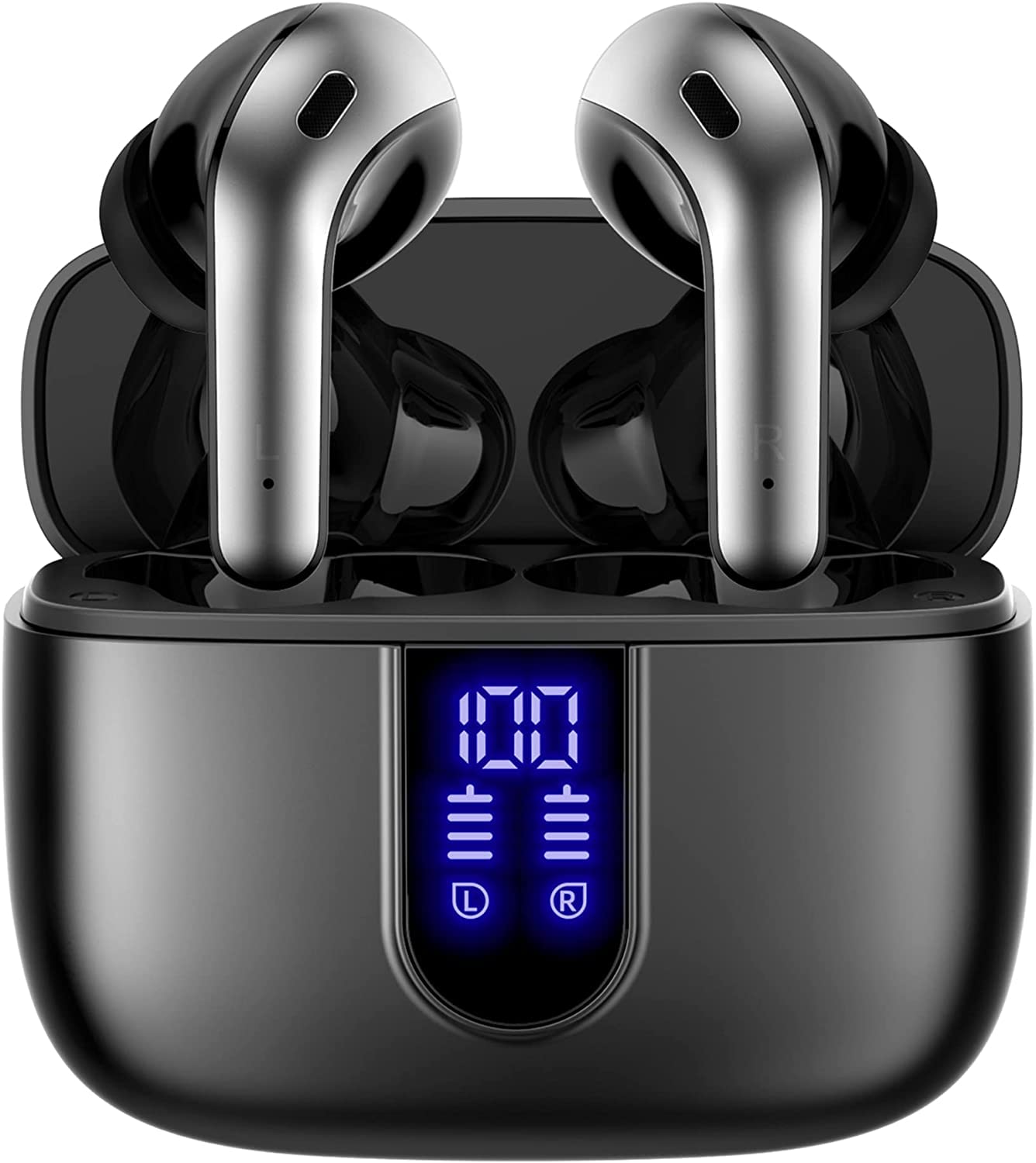 TAGRY X08 Wireless Bluetooth Earbuds with LED Power Display, Wireless Charging Case & 60H Playback – Waterproof Stereo Headphones Black
