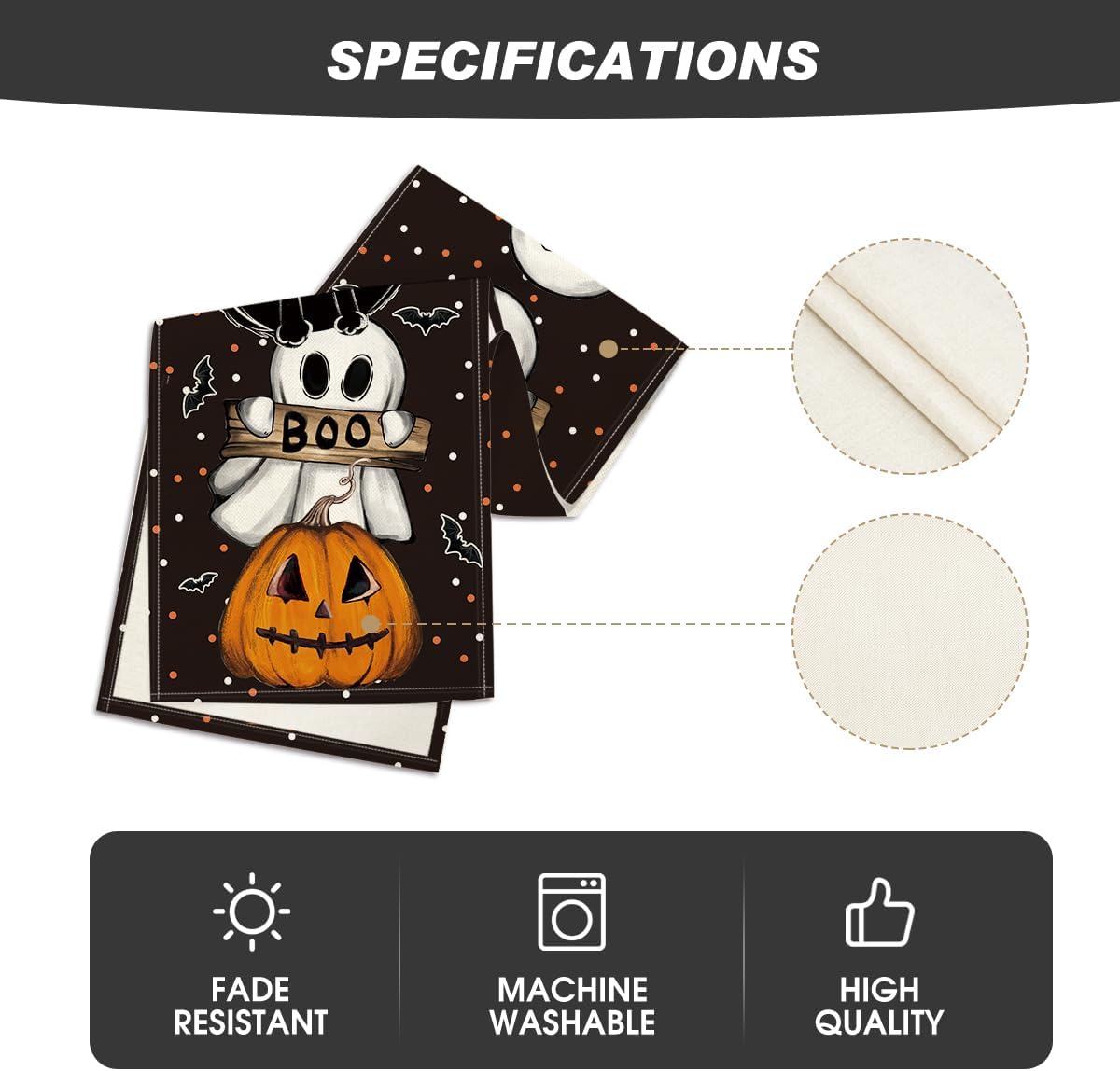 Black Halloween Table Runner – 13x72" Durable Polyester Runner with Spooky Print for Dining & Parties