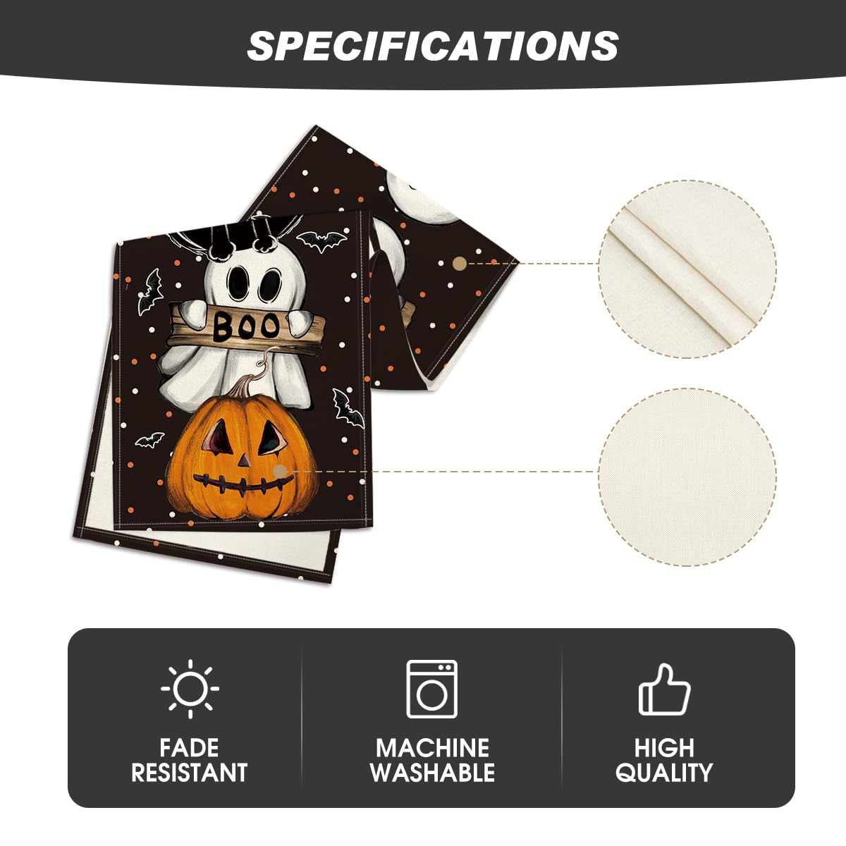 Black Halloween Table Runner – 13x72" Durable Polyester Runner with Spooky Print for Dining & Parties