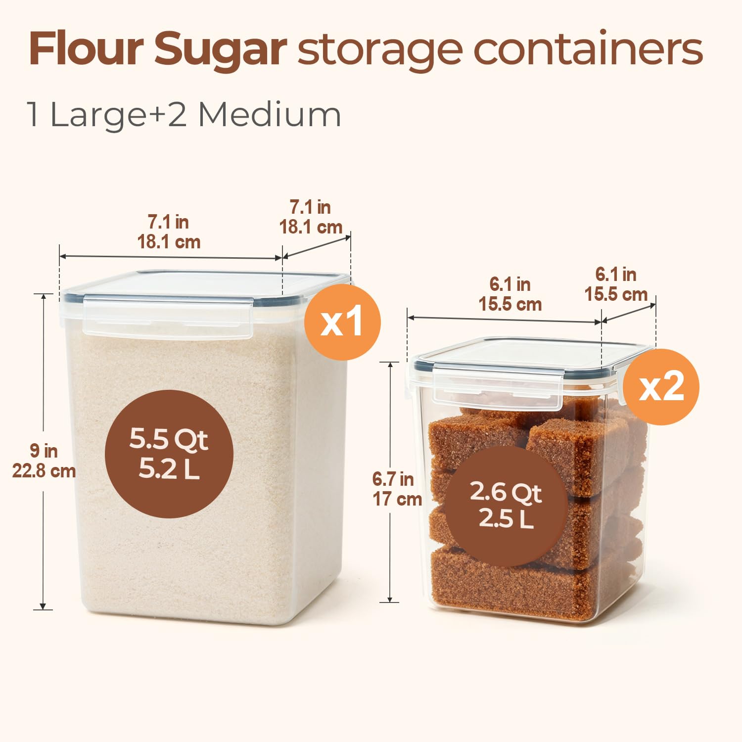 Airtight Flour & Sugar Storage Container Set – 3-Piece Stackable Pantry Organization System