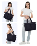 Wandering Nature Puffer Tote Bag with 40oz Tumbler Holder – Lightweight Laptop Tote with Trolley Sleeve (Black)