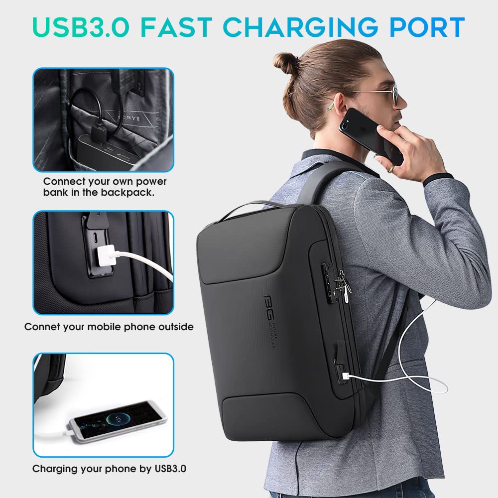 BANGE Anti-Theft Business Laptop Backpack – Smart Work Backpack with USB Charging Port, Fits 15.6” Laptops
