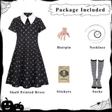 Girls Halloween Princess Costume Set – Cute Black Dress with Necklace, Hairpin, Socks & Stickers
