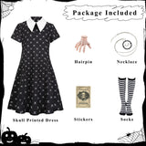 Girls Halloween Princess Costume Set – Cute Black Dress with Necklace, Hairpin, Socks & Stickers