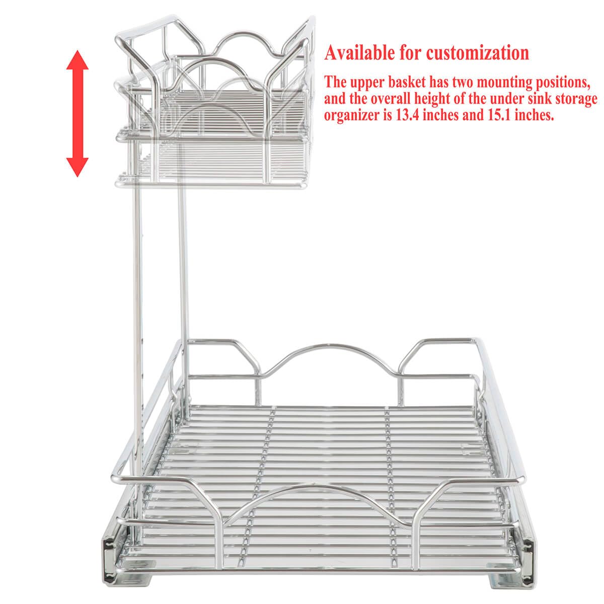 2-Tier Under Sink Pull-Out Organizer – Chrome Sliding Cabinet Shelf for Kitchen & Bathroom Storage