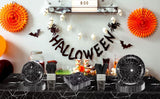 Halloween Party Supplies Set – 89 Pcs Black Spider Web Plates, Cups, Napkins & Tablecloth for Spooky Celebrations