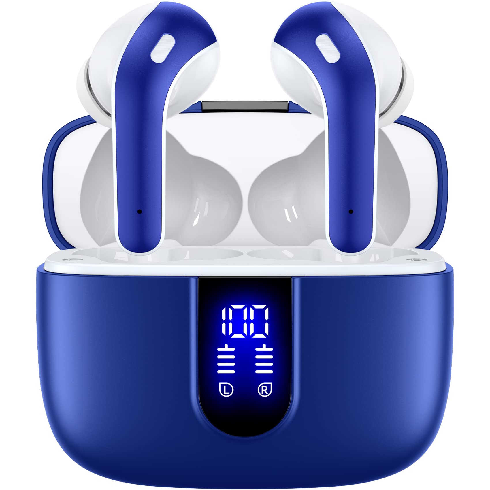 TAGRY X08 Wireless Bluetooth Earbuds Ocean Blue with LED Power Display, Wireless Charging Case & 60H Playback – Waterproof Stereo Headphones