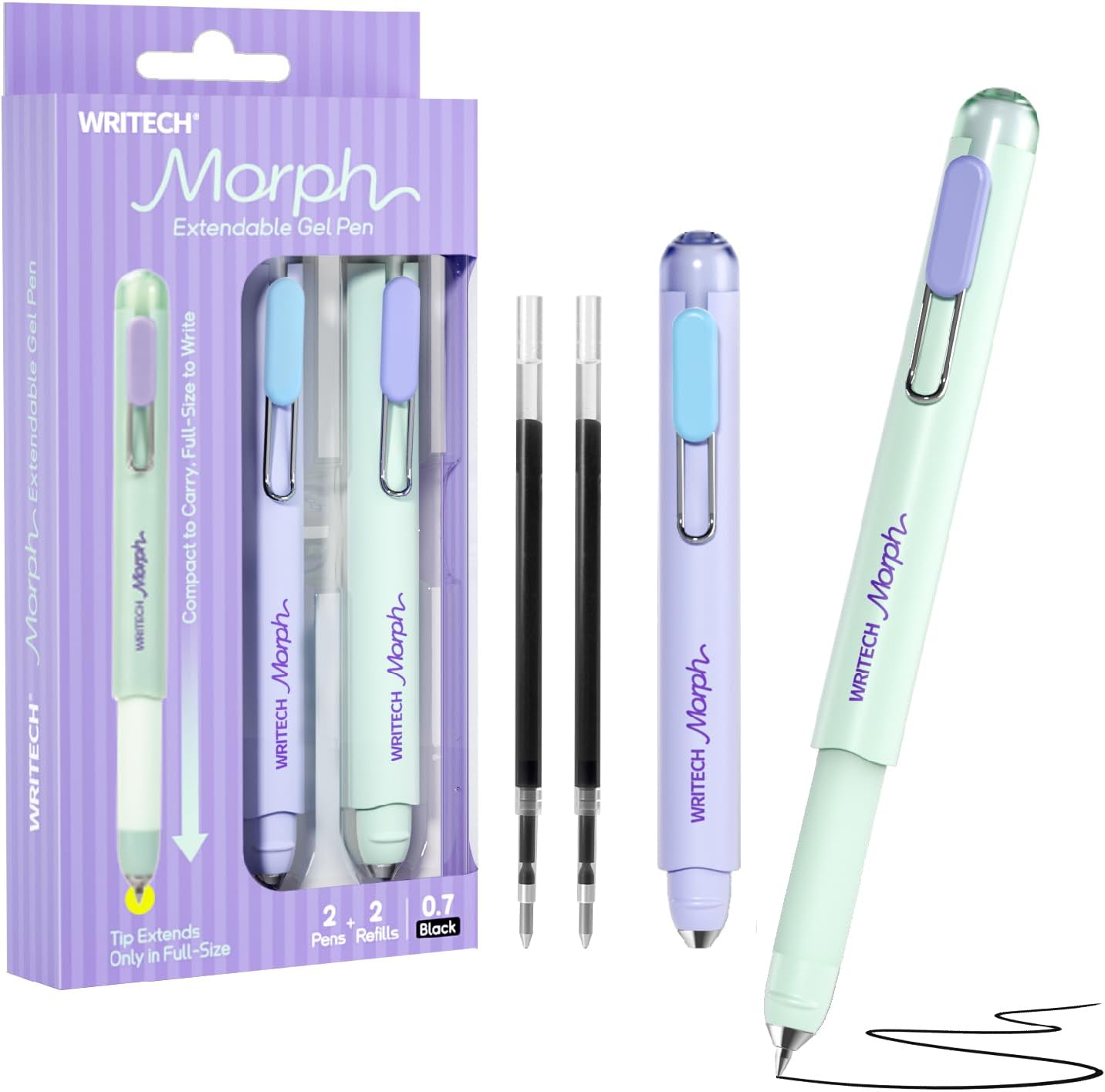 2-Pack Extendable 0.7 mm Black Gel Pens with Refills