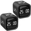 Rotating Pomodoro Timer Cube 2-Pack with Gravity Sensor, Preset 5/10/25/50 Min, Custom Countdown & Stopwatch, Silent Vibration Desk Timer for Work, Study & Kitchen – Black
