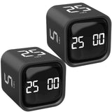 Rotating Pomodoro Timer Cube 2-Pack with Gravity Sensor, Preset 5/10/25/50 Min, Custom Countdown & Stopwatch, Silent Vibration Desk Timer for Work, Study & Kitchen – Black