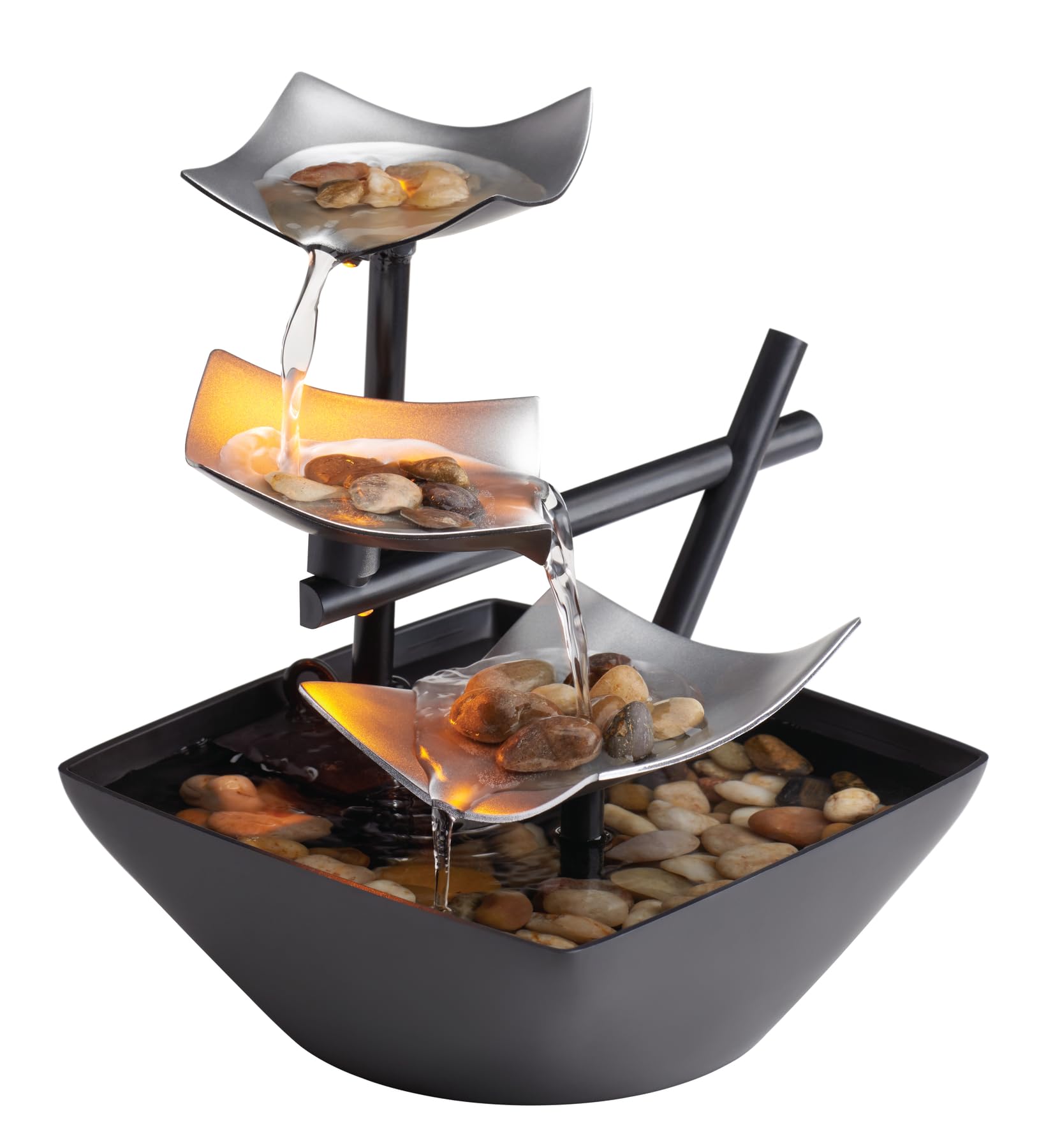 Homedics Tabletop Water Fountain Zen Relaxation Indoor Decor with Soothing Sound LED Light Black