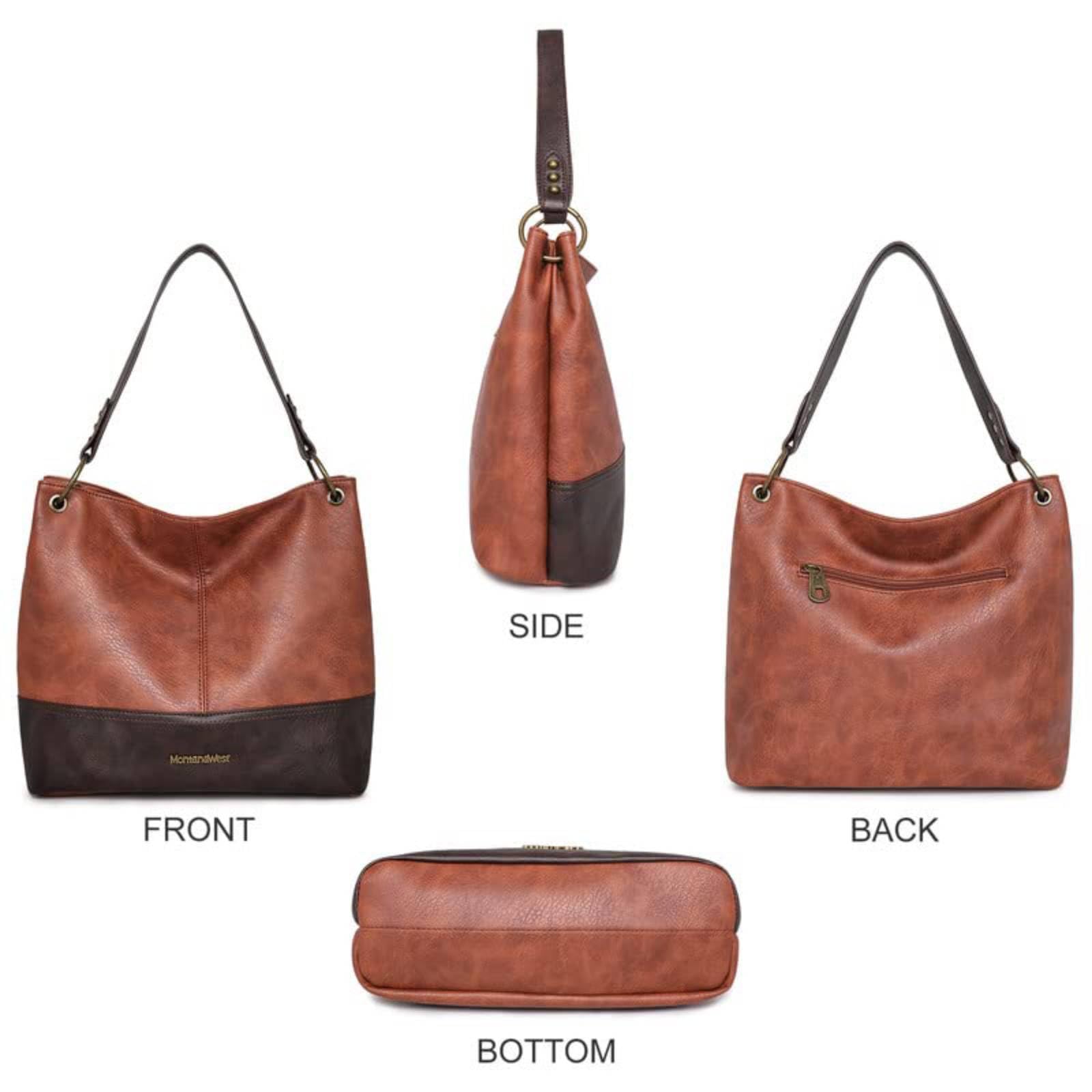 Montana West Hobo Bag for Women – Large Vegan Leather Shoulder Satchel with Contrast Design (Brown)