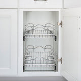 2-Tier Pull-Out Cabinet Organizer – Chrome Wire Slide-Out Baskets with Full-Extension Rails