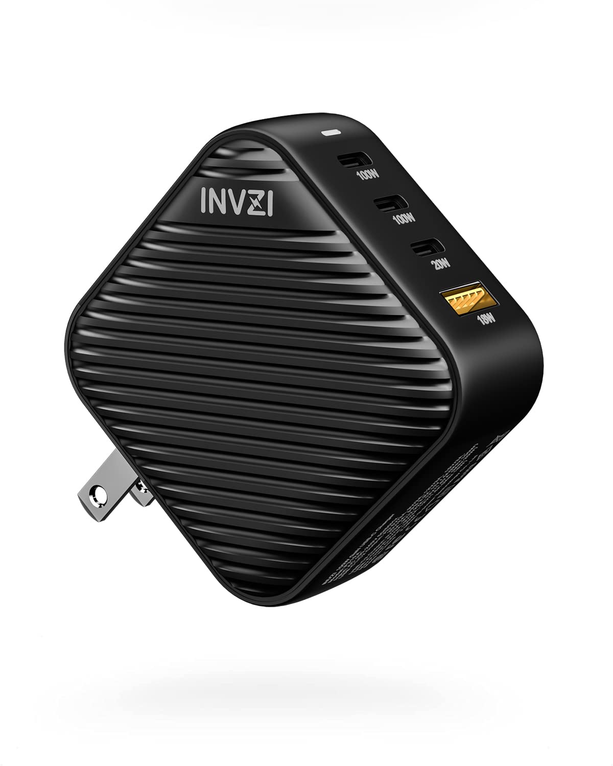 INVZI 100W GaN USB-C Charger 4-Port Fast Charging Power Adapter Compact Multi Device Charging Hub Black